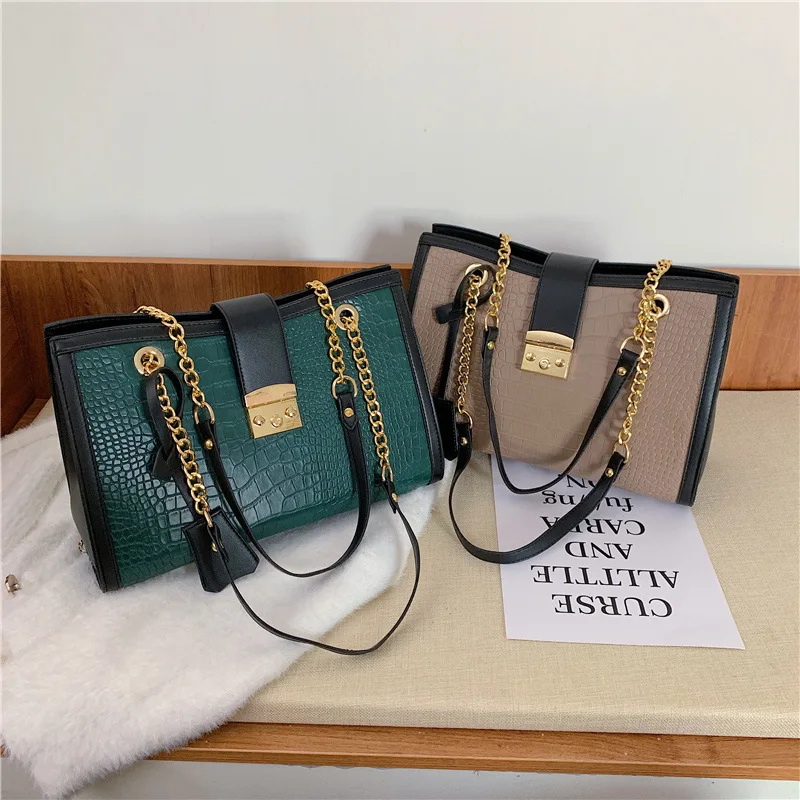 

New Arrival Bag Women's 2020 New Style Korean-style Textured Versatile Crocodile Pattern Shoulder Bag Fashion Chain Lock Tote Ba