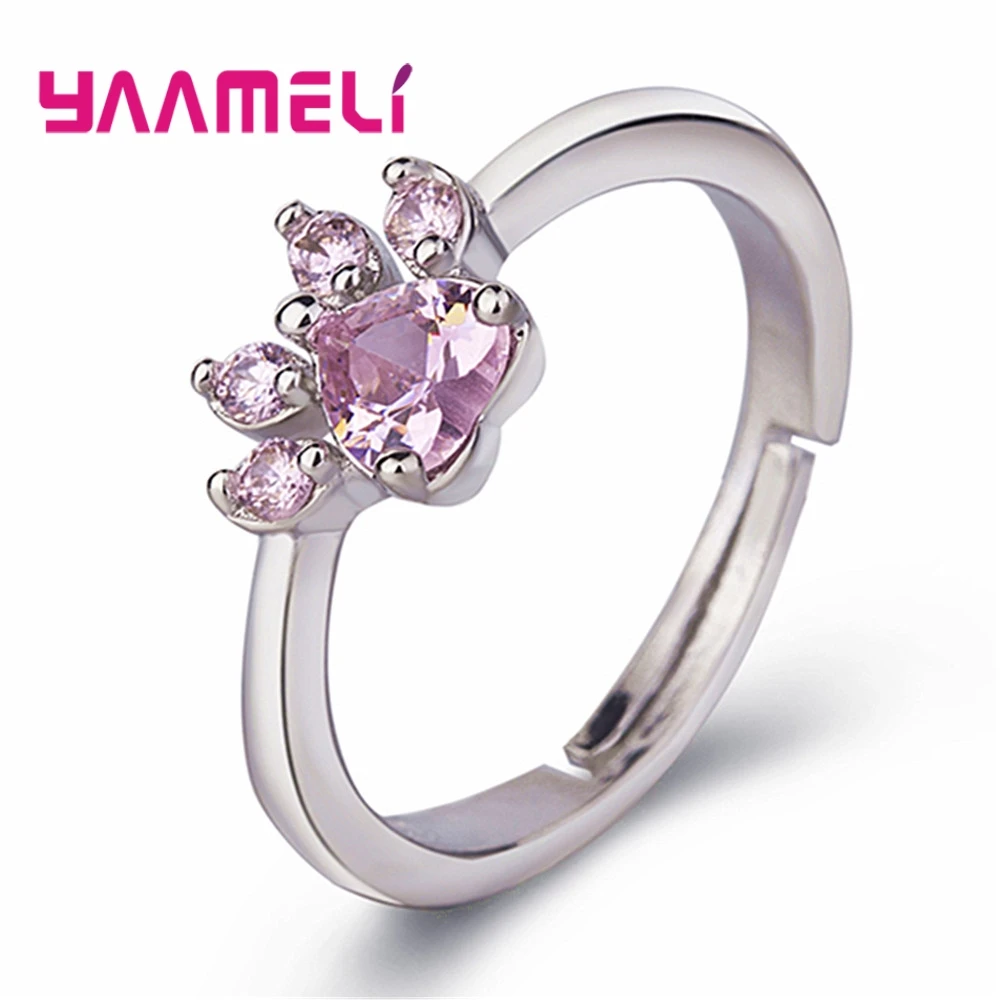 Кольцо с милым мультяшным медведем, собакой, кошкой, лапой, цирконием, чистое 925 пробы, серебряное, регулируемое, для женщин, девушек, на палец, ювелирное изделие, Прямая поставка