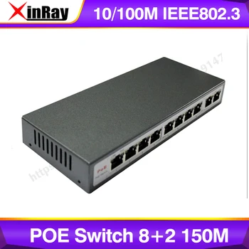 

Xinray Brand New 8 Port POE Switch 10/100M IEEE802.3 Max Distance 150M for IP Camera Security NVR System 2 RJ45 Lan Port.