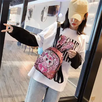

New Fashion Backpacks Classic Delicate Fashion Sequin Backpack Student Shoulder Schoolbag Lovely Rabbit Ear Knapsack