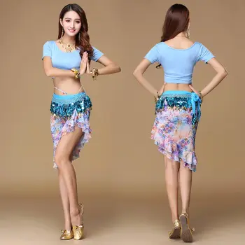 

2020 Modal Adult Belly Dance printing short skirt Costume Oriental Suit Set T Shirt Top for Women Belly Dance Clothes
