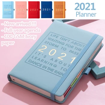 

New Fashion Agenda 2021 Jan-Dec English language Thicken notebook A5 Leather soft cover School planner Efficiency journal