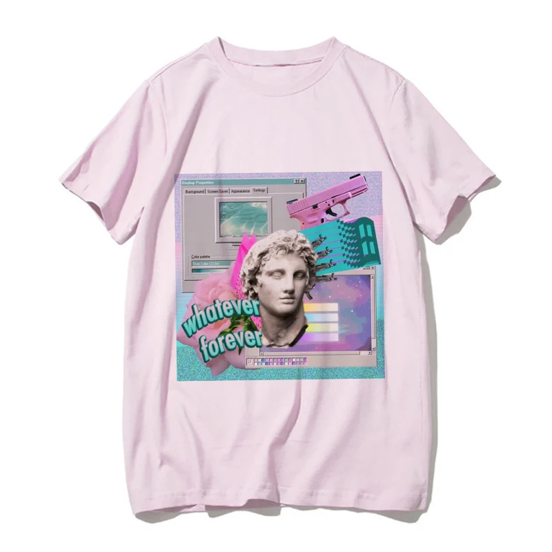 Новинка, розовая Женская одежда, эстетика vaporwave Art, Harajuku, винтажная мода, уличная одежда, спортивный костюм, индивидуальная женская футболка - Цвет: 4337-pink