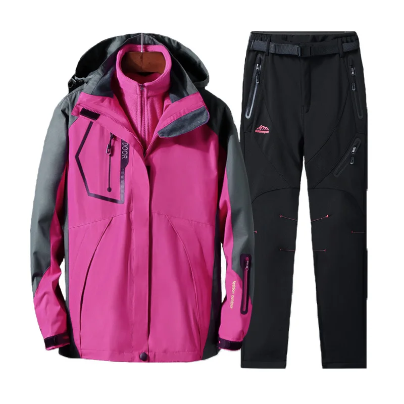 Мужская зимняя куртка, костюм, водонепроницаемая, утолщенная, термальная, для женщин, для походов, Походов, Кемпинга, катания на лыжах, 3 в 1, комплект верхней куртки