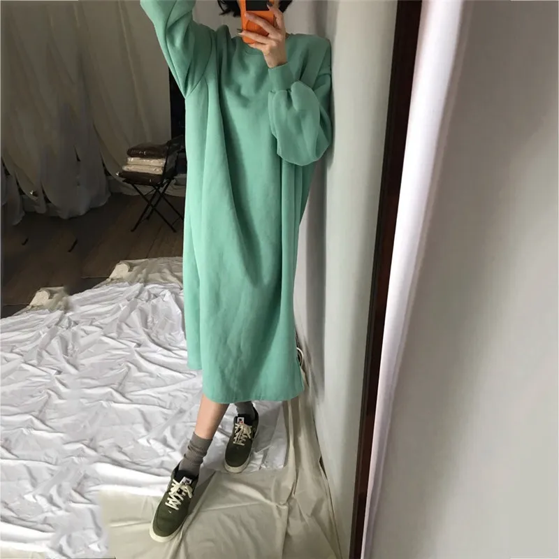 RICININA, женское платье-толстовка с длинным рукавом и круглым вырезом, сплошное женское платье большого размера, повседневные свободные платья для женщин, весна