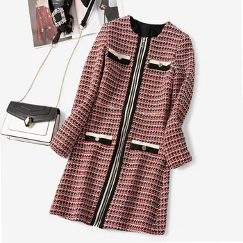 

Women Dress 2019 New Arrival winter zipper bag tweed plaid small fragrance wind dress