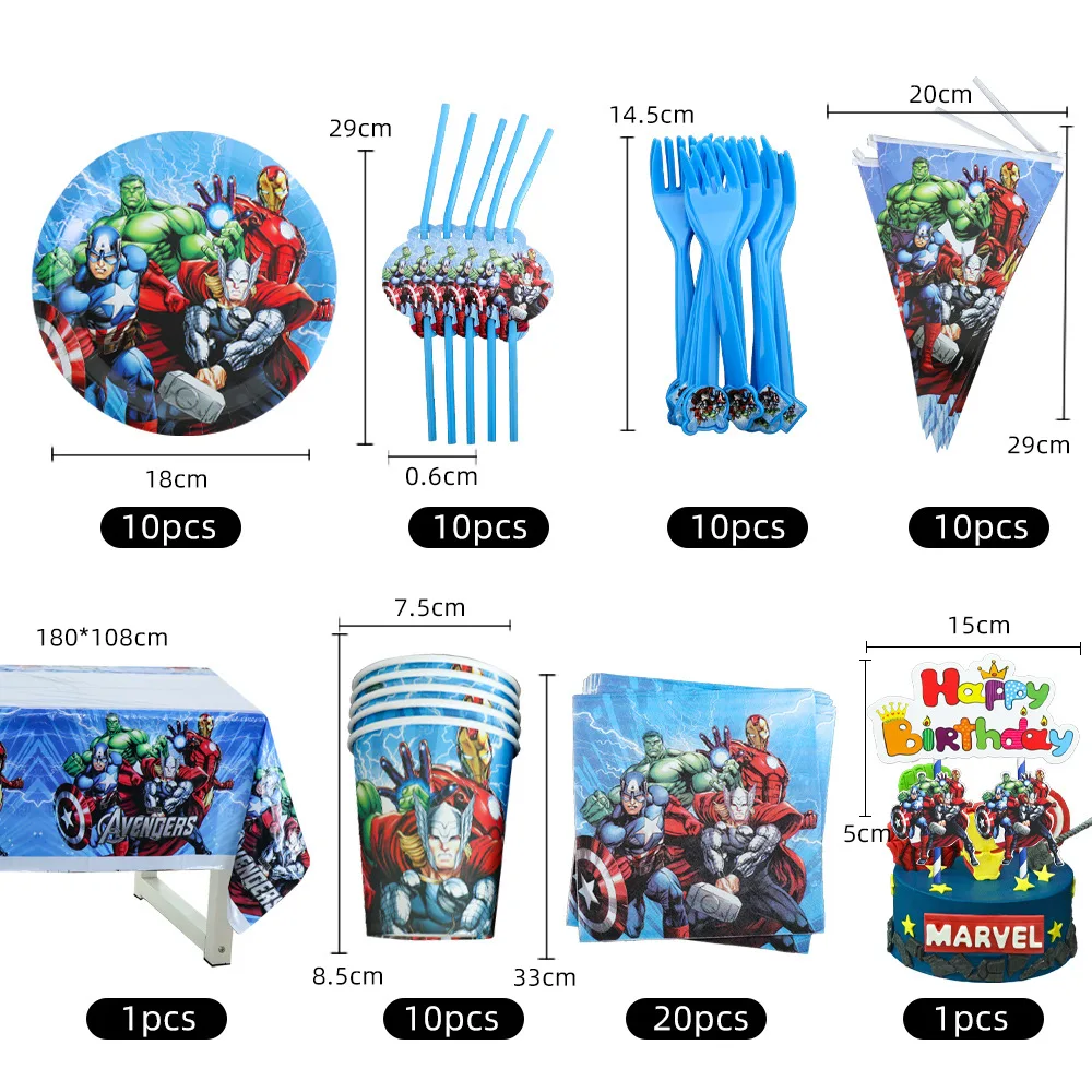 The Avengers Design Boys Birthday Party Decorations Balloon Paper Cups Plates Baby Shower Disposable Tableware Supplies