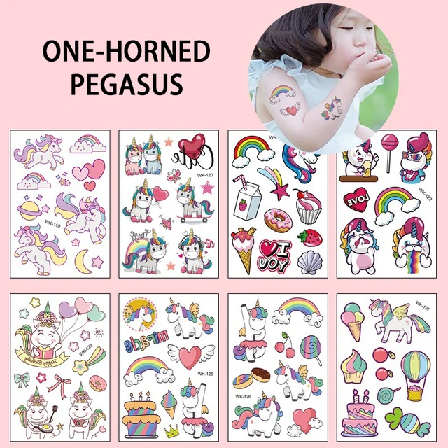 8Sheets/Set Children Cute Cartoon Unicorn Temporary Tattoo Stickers Baby Shower Kids Body Makeup Sticker Tattoo Girls Gift 5