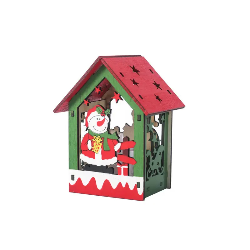 DIY Новогодняя Рождественская Деревянная Рождественская освещенная кабина сборка маленького домика Рождественская елка украшения светящийся цветной домик