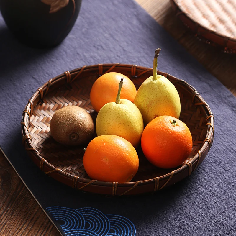Bamboo Fruit Basket Tea Tray Serving Table Plate Weave Snacks Food Storage Container Dish For Home Decoration Round Handmade