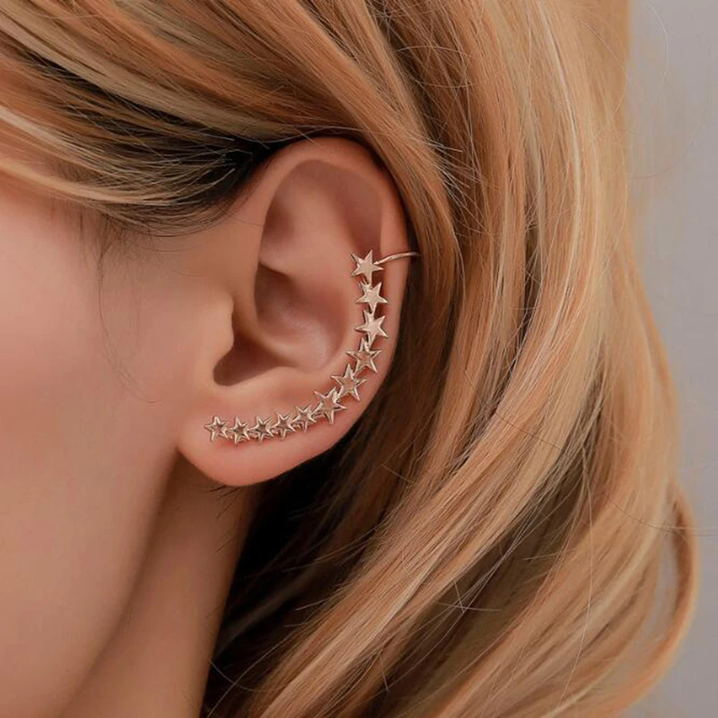 Pendientes largos a la moda para mujer, pendientes dorados con Clip, pendientes de estrellas para fiesta y Club, accesorios joyería|Pendientes de clip| - AliExpress