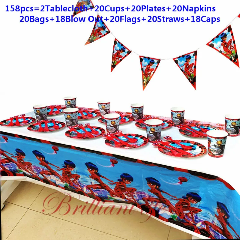 

158Pcs/218Pcs Hot Ladybugs Girl Tableware Sets Kids Birthday Party Baby Shower Festival Celebrate Decoration Event Supplies