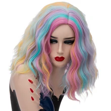 Аниме кудрявые короткие парики радужные красочные синтетические парики для женщин Лолита косплей Хэллоуин черный белый термостойкие волокна волос