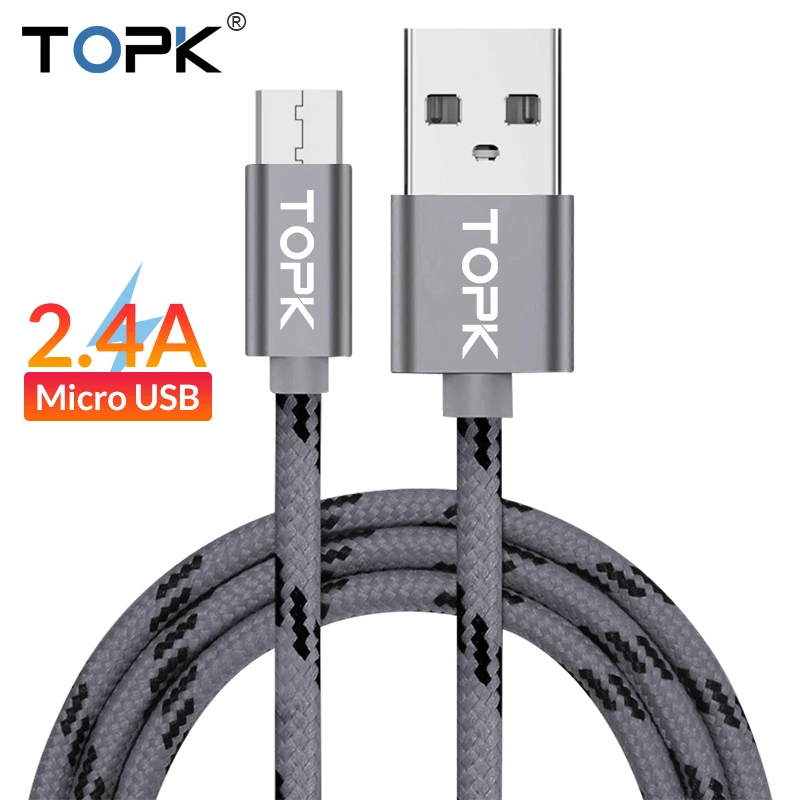 TOPK Original Micro USB Cable with Metal Shell Gold-plated Connector Braided Wire for Samsung / Sony / Xiaomi / Android Phone