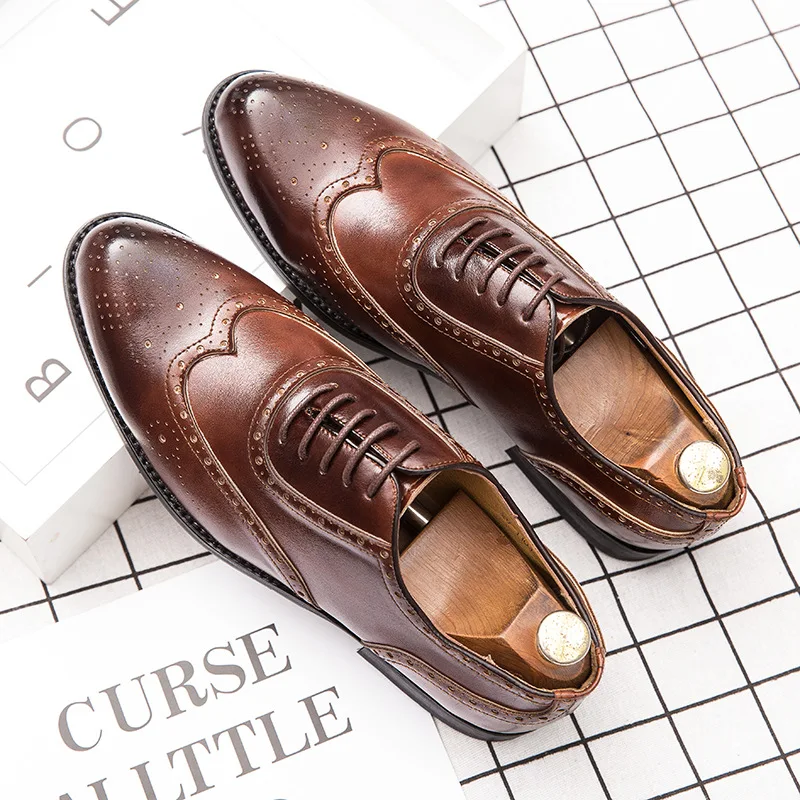 

Four Seasons Paragraph Pointed-Toe MEN'S Leather Shoes Rub Color Fashion MEN'S SHOES Business Casual Shoes Black And White with
