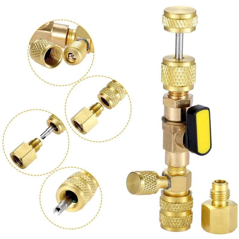 

R410A R22 Valve Core Remover Installer Tool with Dual Size SAE 1/4 & 5/16 Port for R404A R407C R134A R12 R32 HVAC System