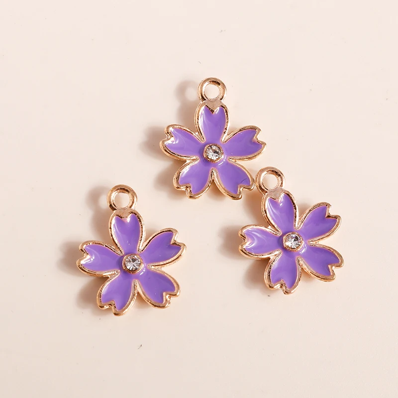 10pcs Enamel Flowers Charms Cute Rose Sakaru Charms Pendants for Necklace Bracelet DIY Jewelry Making Accessories