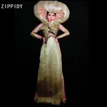 Черные золотые стразы, Прозрачное платье с длинным рукавом, женская певица, одежда для танцоров, дня рождения, празднования, выпускного вечера