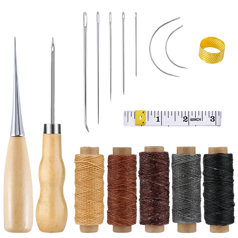 

Набор для шитья кожи с вощеной нитью, 16 шт., иглы для кожи, шило для шитья, наперсток и линейка, инструменты для рукоделия и работы с кожей