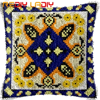 

Latch Hook Cushion Blue Mandala Pre-Printed Canvas Cushion Cover Acrylic Yarn Crochet Pillow Case Kits Hobby & Crafts Home Decor
