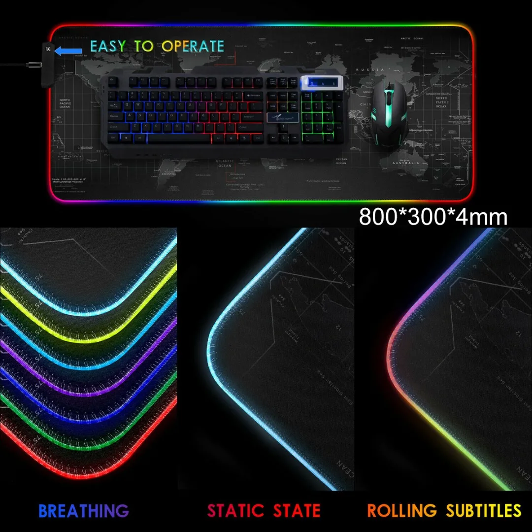 Новый очень большой игровой коврик для мыши RGB светодиодный светящийся Карта
