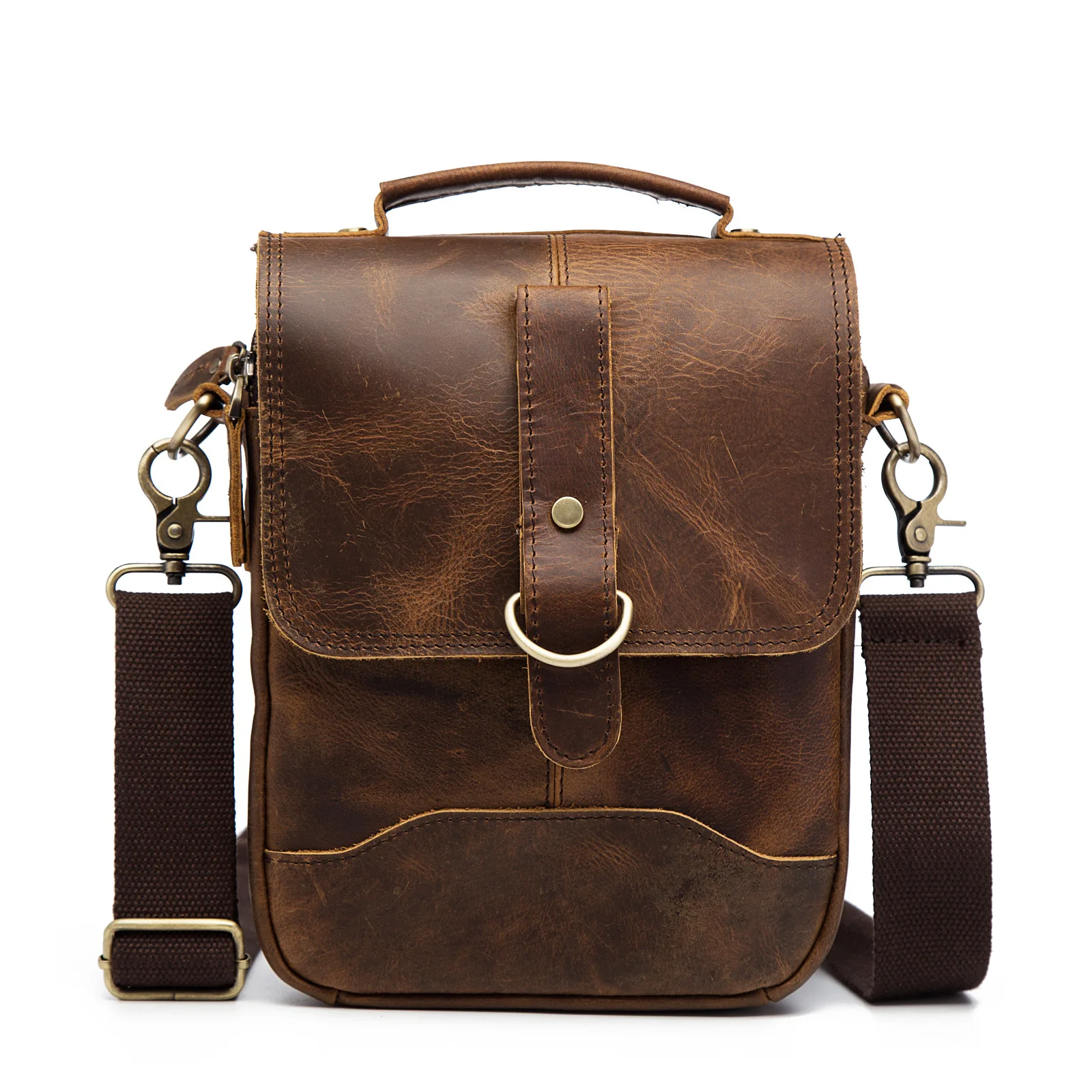 

8' Crazy Horse Genuine Leather Handbag Men's Crossbody Shoulder Bag Men Messenger Bags Male Handle Casual Pack For Ipad