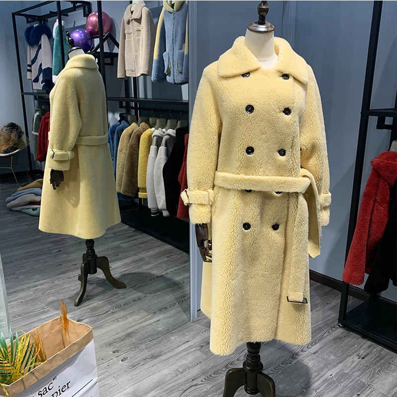 sheep Fur velvet coat sheared sheep coat female fur long young new jacket for women Granular wool
