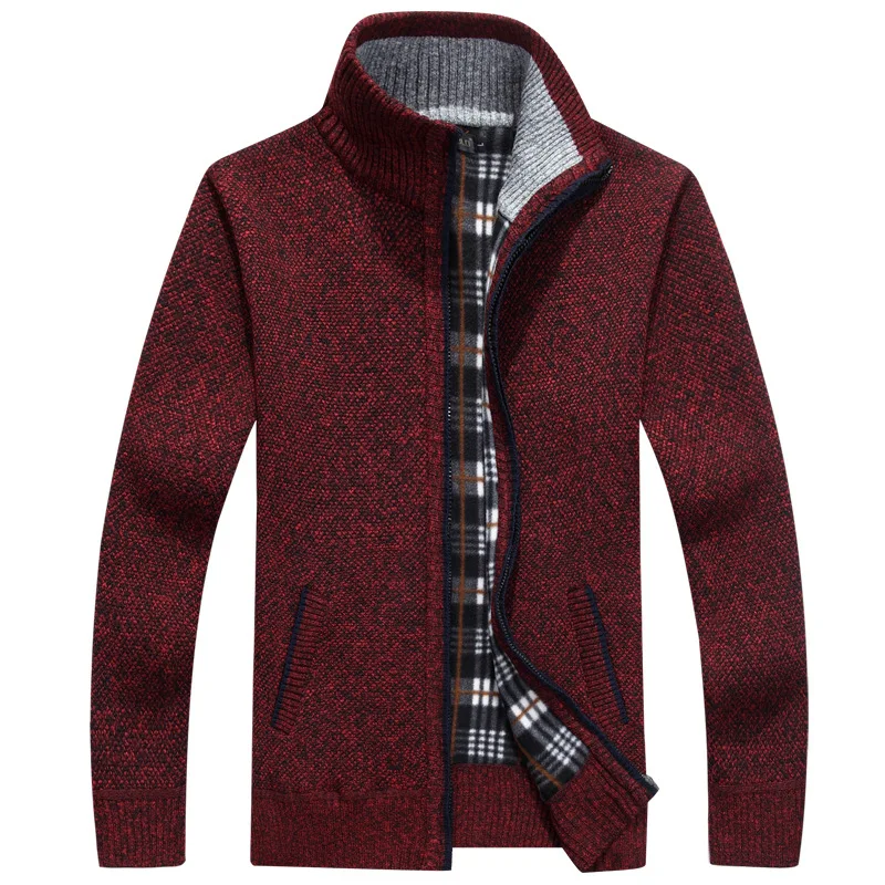 Мужской свитер, Осень-зима, теплые толстые шерстяные куртки для мальчиков, верхняя одежда, мужская одежда, повседневная вязаная зимняя куртка, M-3XL - Цвет: Коричневый