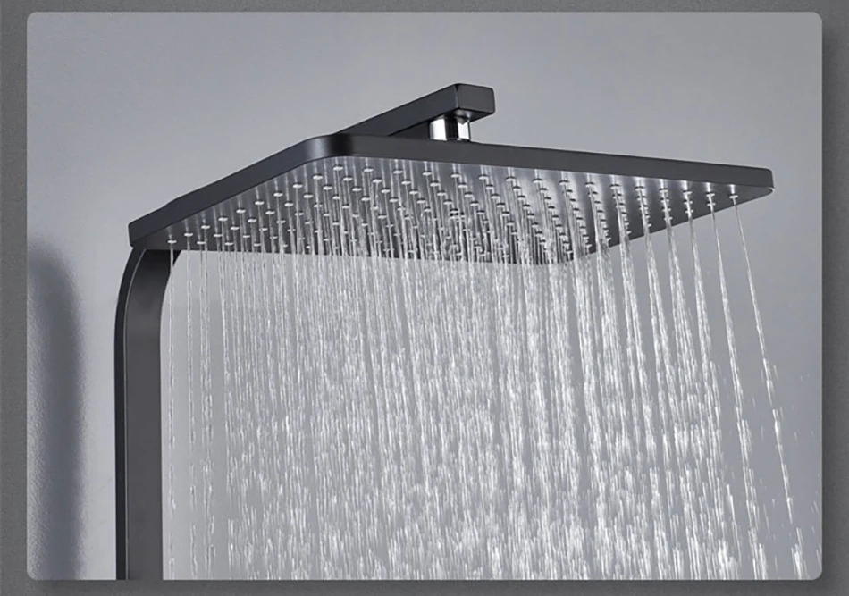 Hot and Cold Digital Shower Set Faucet Bathroom Shower System Black Gold Shower Faucet Square Shower Head  Bath Shower System