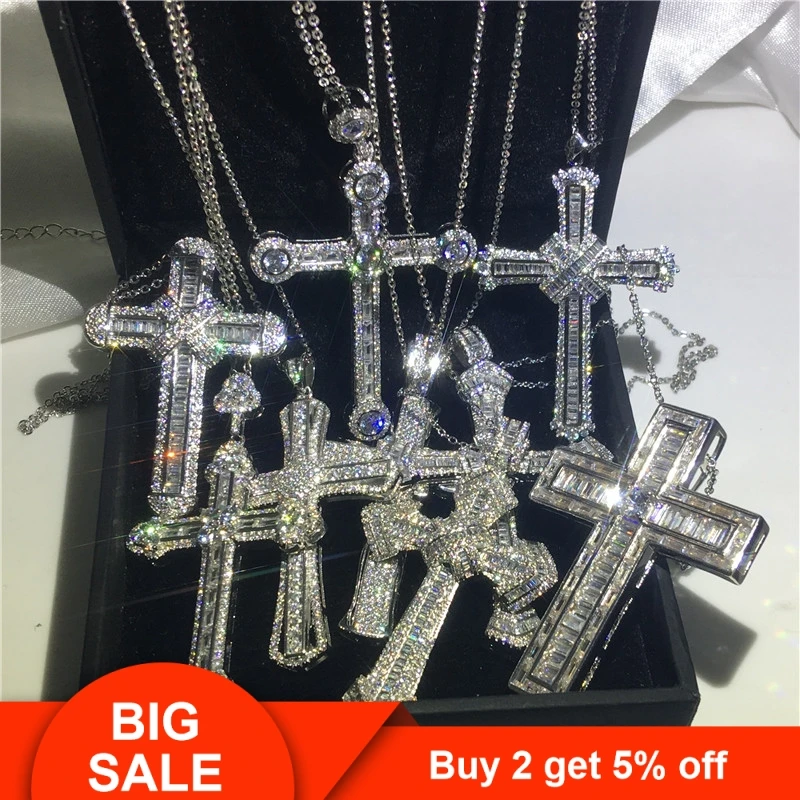 choucong 22 Styles Luxury Cross Pendant AAAAA Cz 925 Sterling silver Cross Pendant Necklace for Women Men Party Wedding jewelry - Image 2
