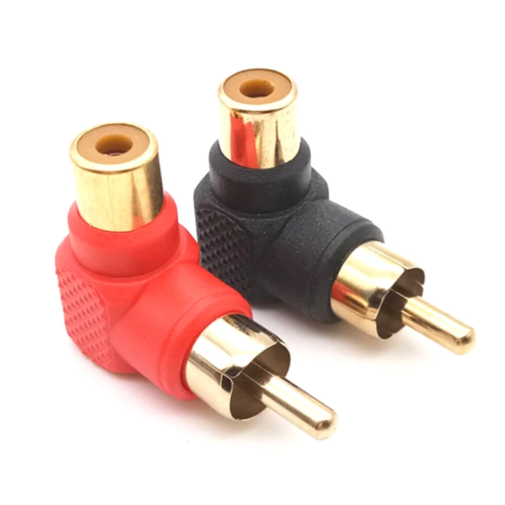 Adaptadores de enchufe M/F macho a hembra, conector adaptador de Audio, ángulo recto, RCA, negro y rojo, 90 grados, 10 unids/set