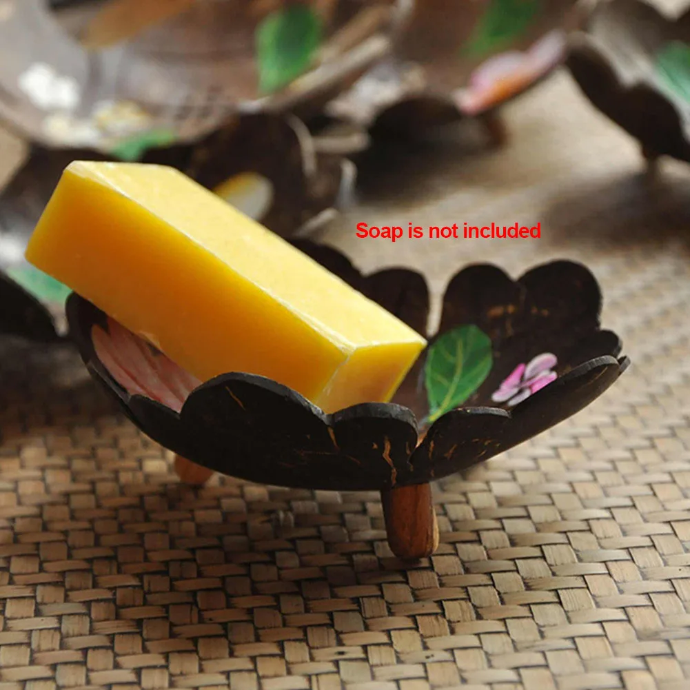 Handmade Soap Box Leaf Ornaments Key Coconut Shell Soap Dish Bowl Bathroom Natural Drain Container Decorative Floral