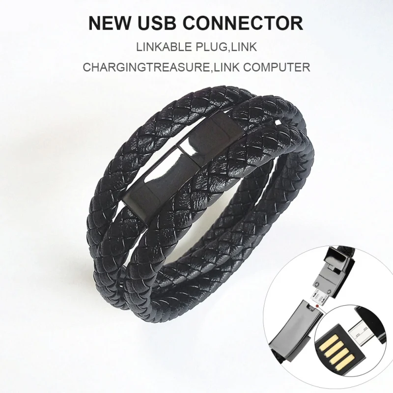 Портативный кожаный type-C/8 pin/микро-usb браслет зарядное устройство кабель для зарядки данных 60 см шнур синхронизации для iPhone X 8 для samsung S9 S8