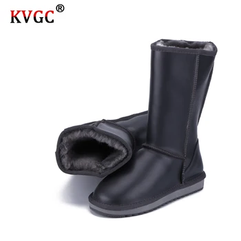 

KVGC 2020 Classic Women real Cowhide Leather Wool Fur Lined Winter keep warm Boots Elegant retro Woman Waterproof Snow Boots