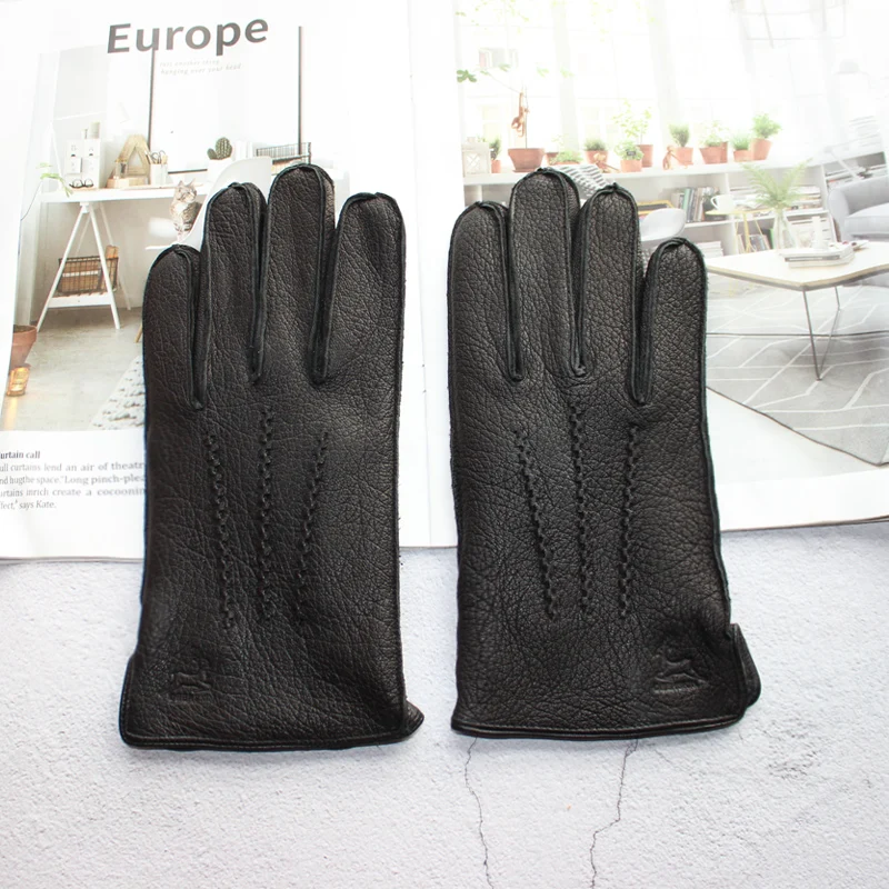 Leather Gloves Warm Gloves Male Gloves Deerskin Wool Knitted Lining Motorcycle Riding Driving Autumn Winter