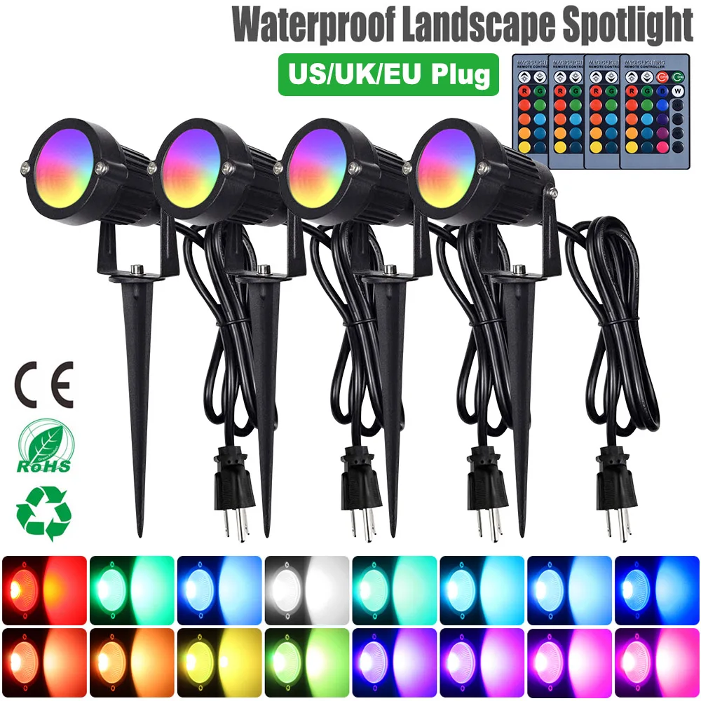 US/UK/EU Plug 5W RGB LED Landscape Lights Remote Control Dimmable Garden Lights 85-265V Waterproof Outdoor Path Lawn Lamps D30