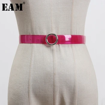 

[EAM] PVC Transparent Buckle Split Joint Muilticolor Long Belt Personality Women New Fashion Tide All-match Spring 2020 1S912