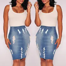 Женская синяя джинсовая юбка стрейч облегающая юбка-карандаш юбка до колена с высокой талией летняя