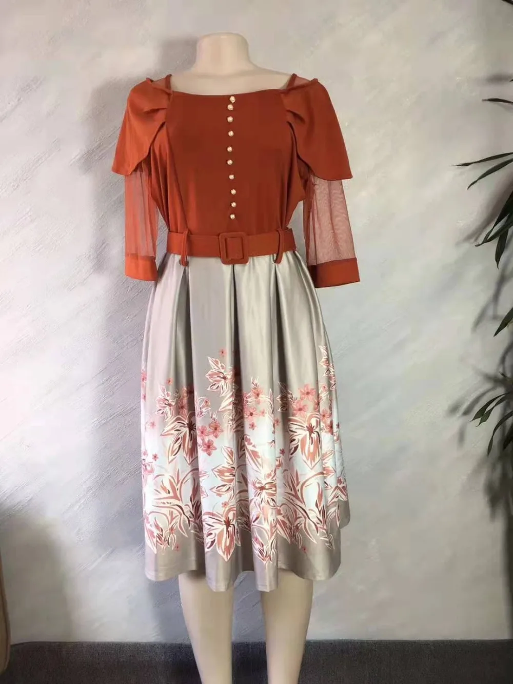 Стиль африканская женская одежда Dashiki цифровая печать очаровательный лист лотоса рукав платье размер XL XXL XXXL