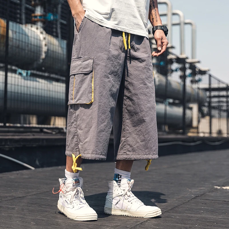 Hip Hop Men Baggy Cargo Pants Calf Length Harem Pants Army Trousers Men Casual Loose Overalls Pants