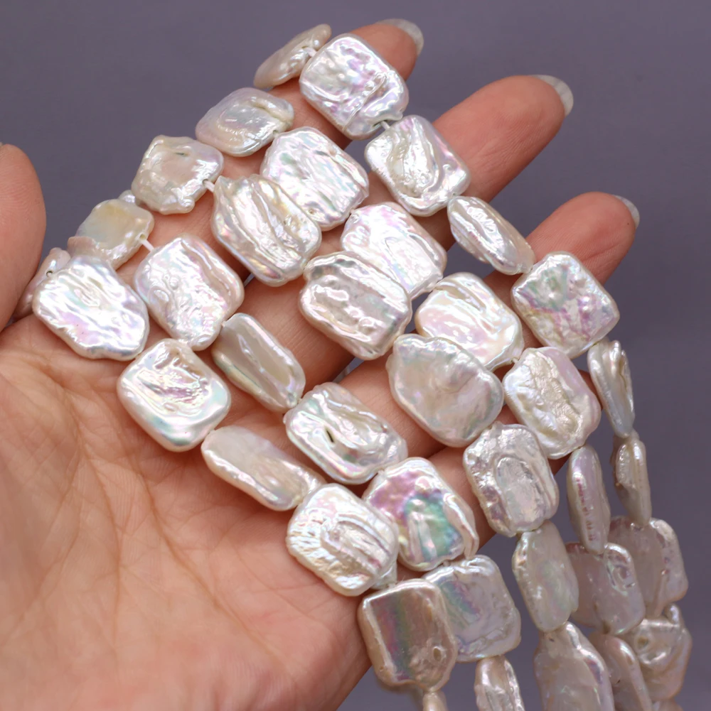 Hot selling natural freshwater pearl beaded irregular white square DIY for making jewelry accessories 14x17mm