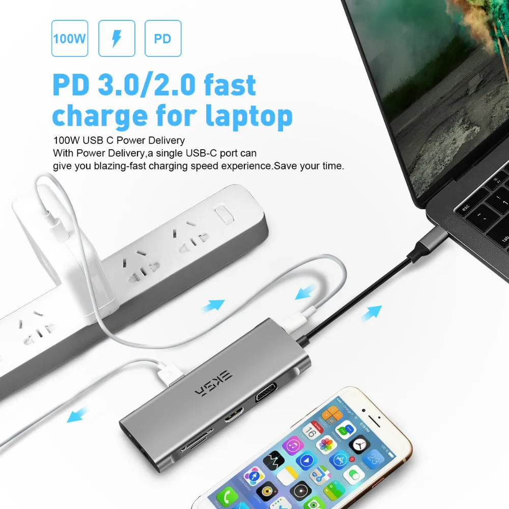  EKSA 11 en 1 HUB USB C a Thunderbolt 3 tipo C adaptador Dock para MacBook Pro USB 30 Puerto 20 de 1