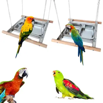 

Hanging Stainless Steel Bird Feeder Cup Parrot Cage Food Water Bowl Feeding Dish