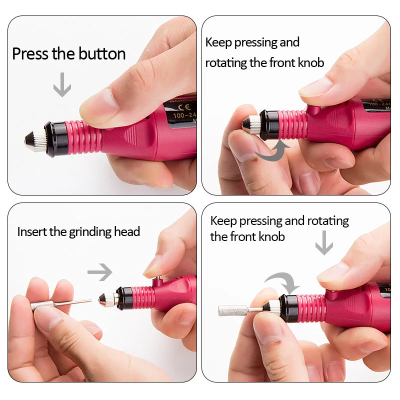 Электрическая шлифовальная машина для ногтей с переменной скоростью, дрель, маникюрная машина, мини 6 сверл для ногтей, Гель-лак, удаление шлифовальной гравировки, ручка