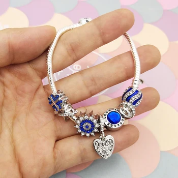

wholesale DIY Jewelry blue cham bracelet Love snow pendant Girl Bracelet Birthday Gift charm bracelet