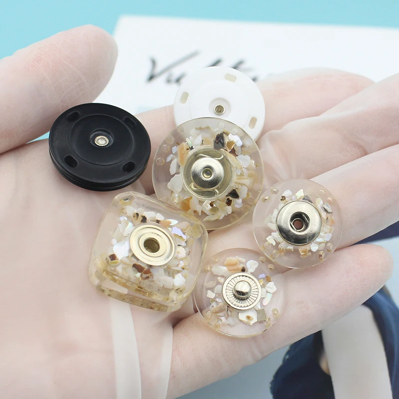 

5 Pcs Shell Resin Snap Button Fasteners Press Studs Sewing Leather Craft Clothes Bags Garment Round Square Invisible Buttons