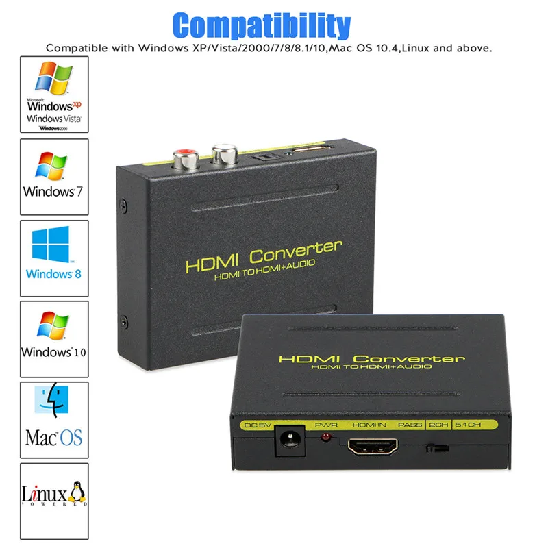 HDMI к HDMI оптический+ SPDIF+ RCA L/R преобразователь аудио сплиттер адаптер 1080P AC адаптер питания