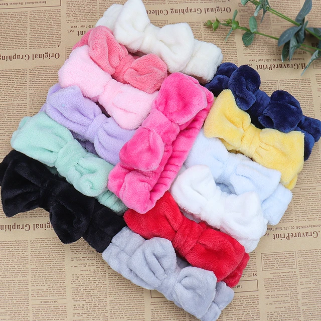 Flannel Cosmetic Headbands Soft Bowknot Elastic Hair Band Hairlace for Washing Face Shower Spa Makeup Tools 3