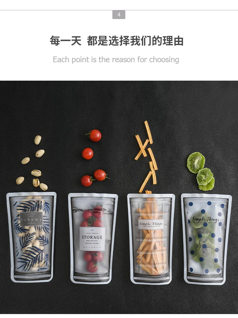4 шт. многоразовая печать Ziplock сумка пластиковая портативная фруктовая овощная гайка упаковочный пакет для еды самозапечатывающийся холодильник хранения Ba