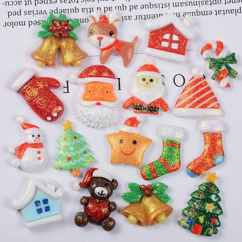 

35pcs Mixed Resin Embellishments Merry Christmas Santa Claus Elk Series Flatback Embellishments Scrapbook Photo Decor DIY Craft